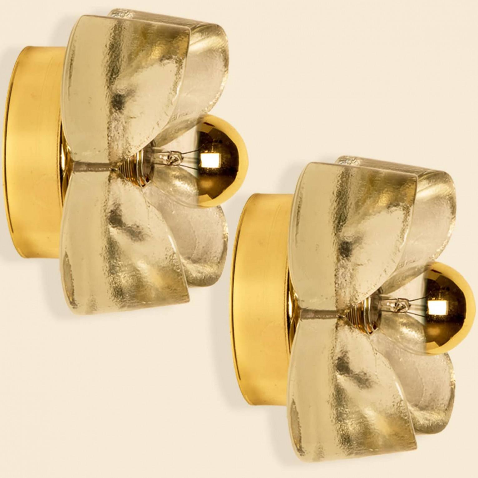 Other Several Flower Wall Lights, Brass and Glass by Sische, 1970s, Germany For Sale