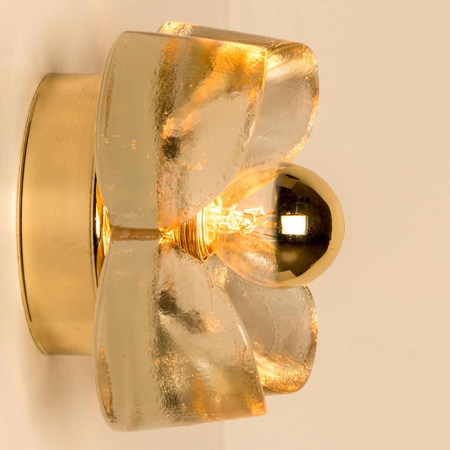 Mehrere Flower Wall Lights, Messing und Glas von Sische, 1970er Jahre, Deutschland im Angebot 1