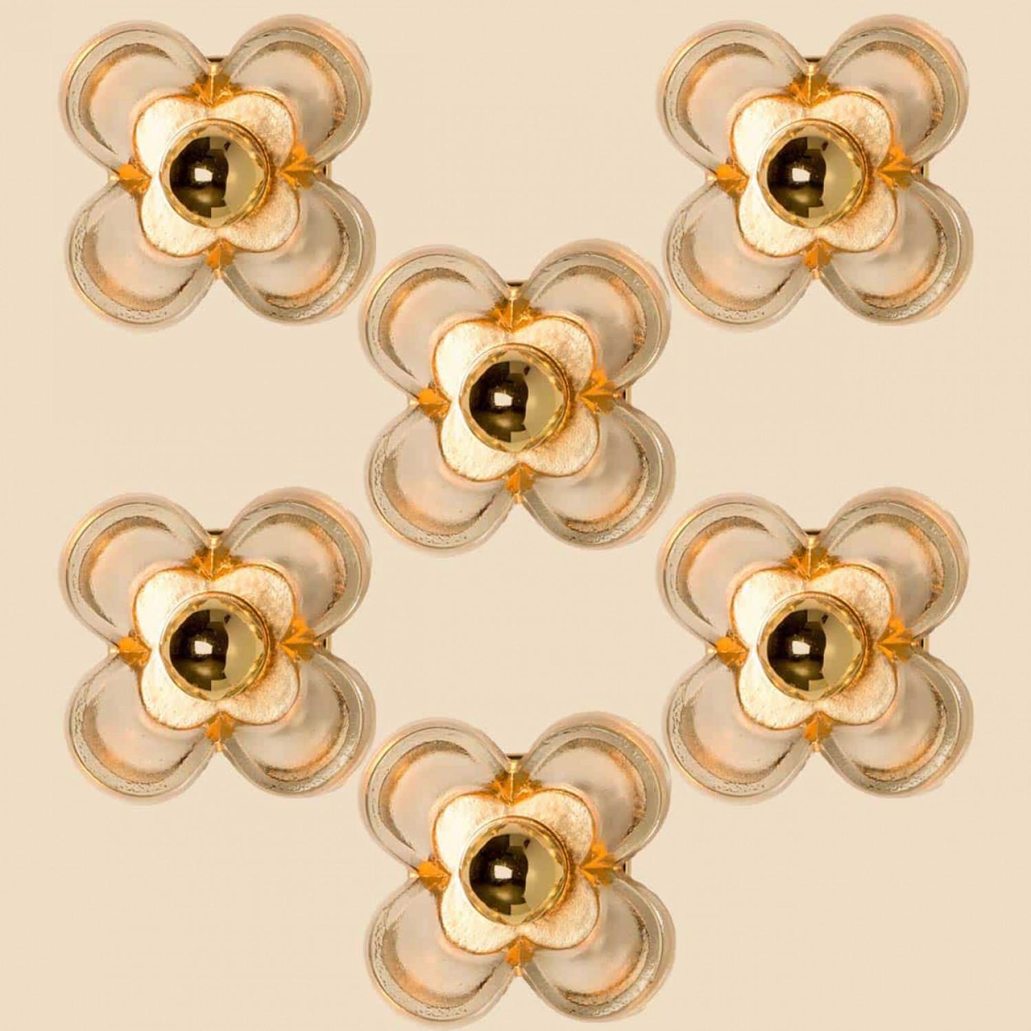 Mehrere Flower Wall Lights, Messing und Glas von Sische, 1970er Jahre, Deutschland im Angebot 3