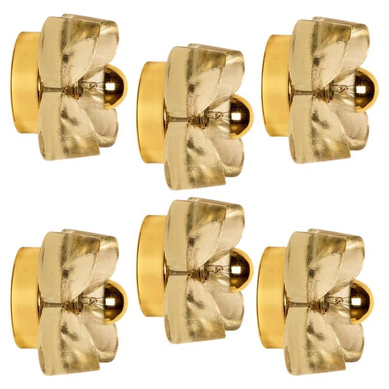 Französische Zahlen 1 Bis 100 Several Flower Wall Lights, Brass and Glass by Sische, 1970s, Germany