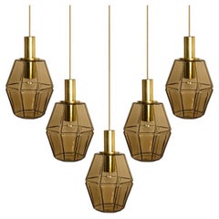 Diverse luci a sospensione geometriche in ottone e vetro di Limburg, anni '70