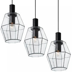 Several Geometric Iron and Clear Glass Chandeliers by Limburg