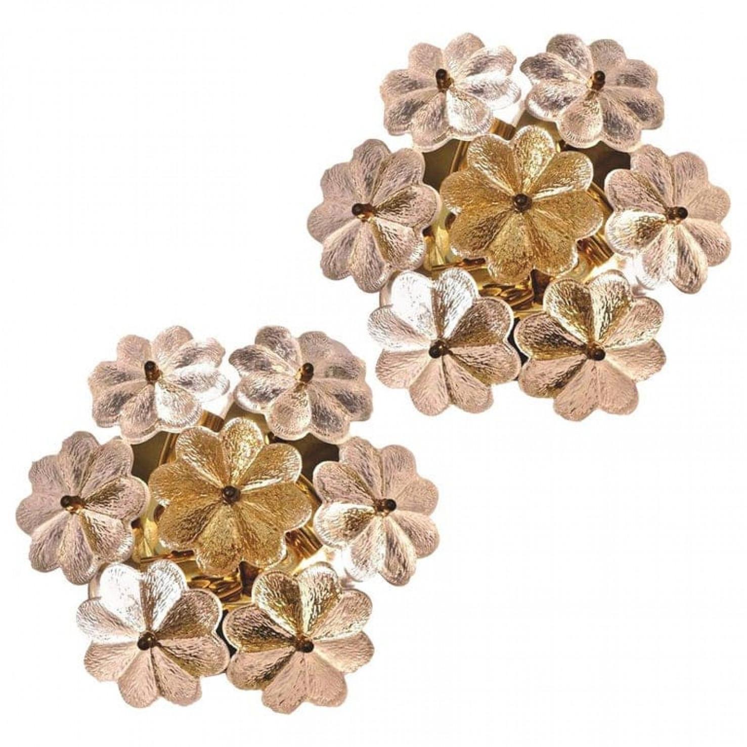 Several Glass and Brass Floral Wall Lights from Ernst Palme, 1970s For Sale 9