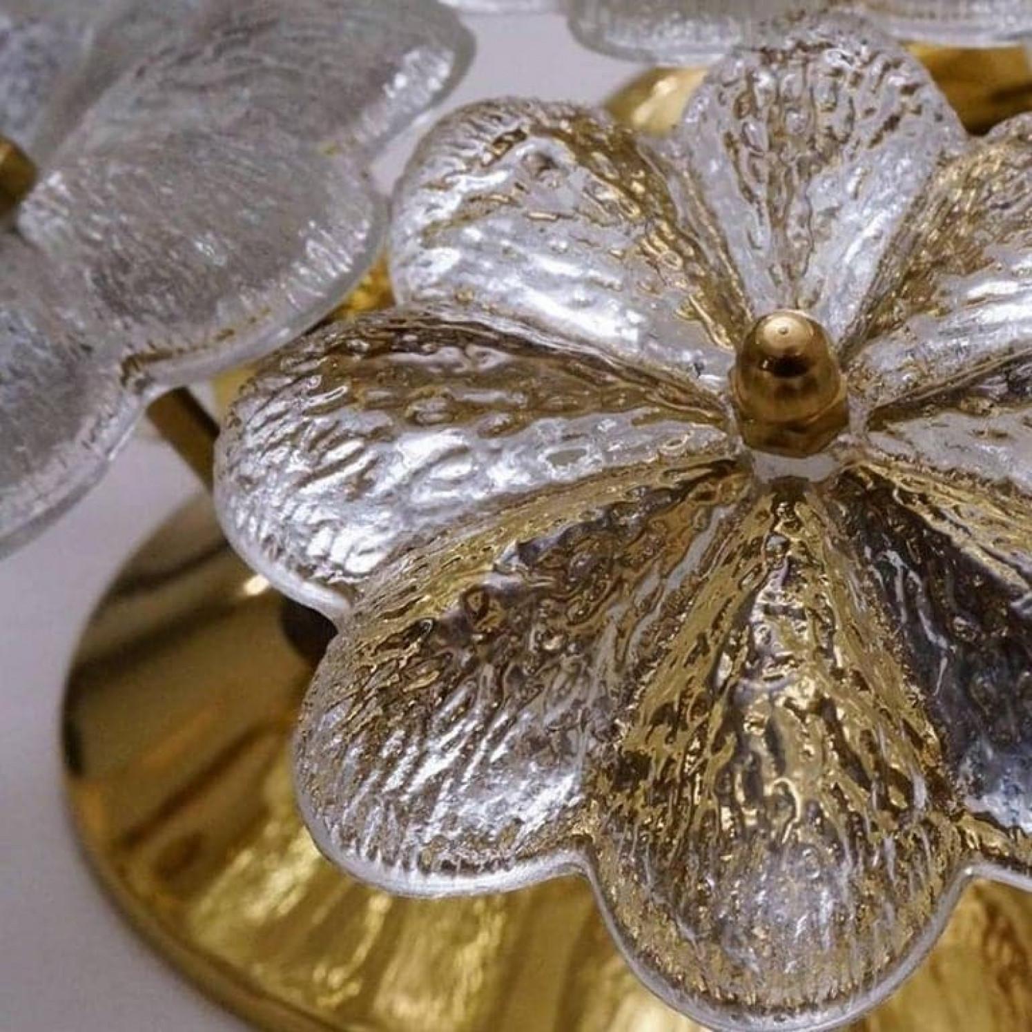 Austrian Several Glass and Brass Floral Wall Lights from Ernst Palme, 1970s For Sale
