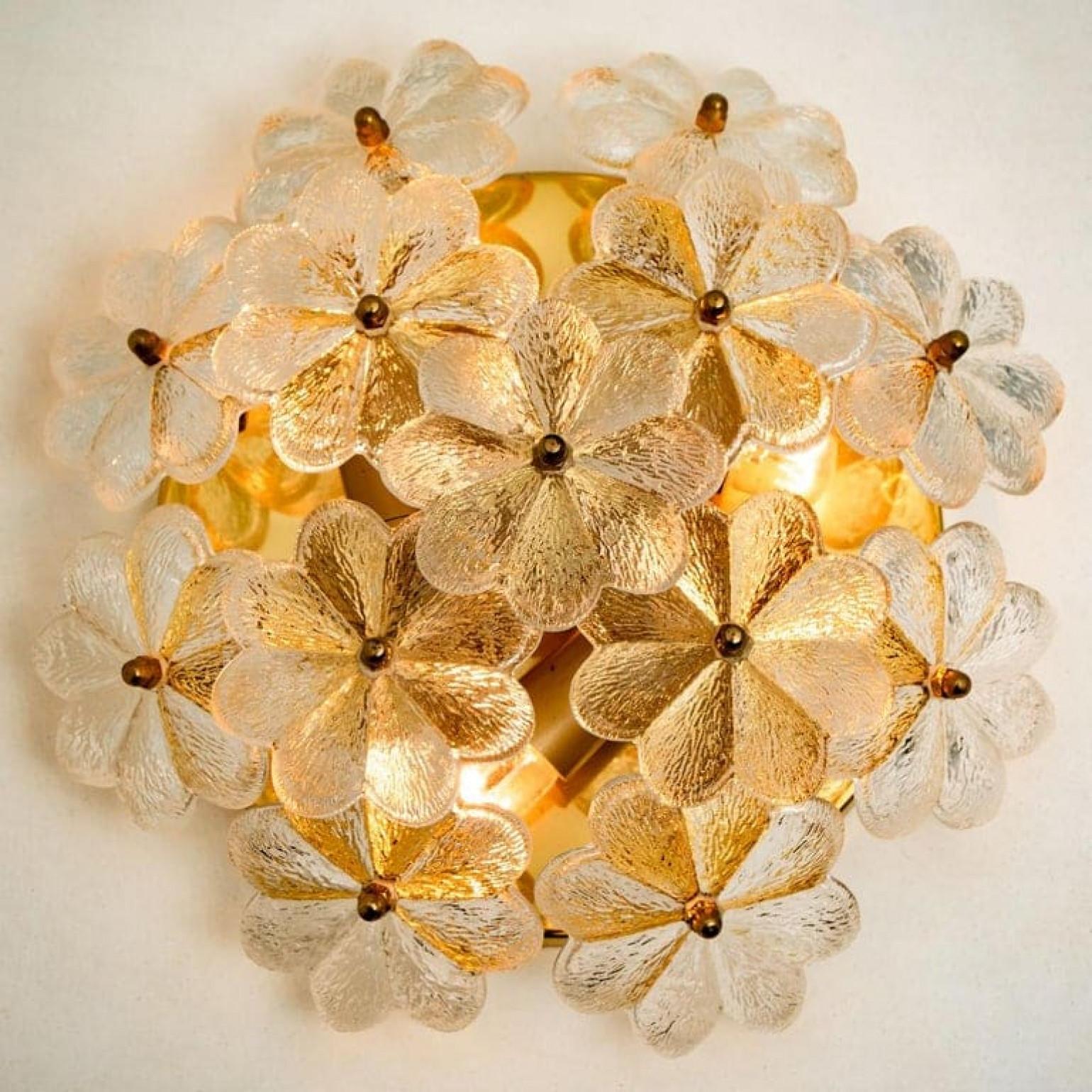 20th Century Several Glass and Brass Floral Wall Lights from Ernst Palme, 1970s For Sale