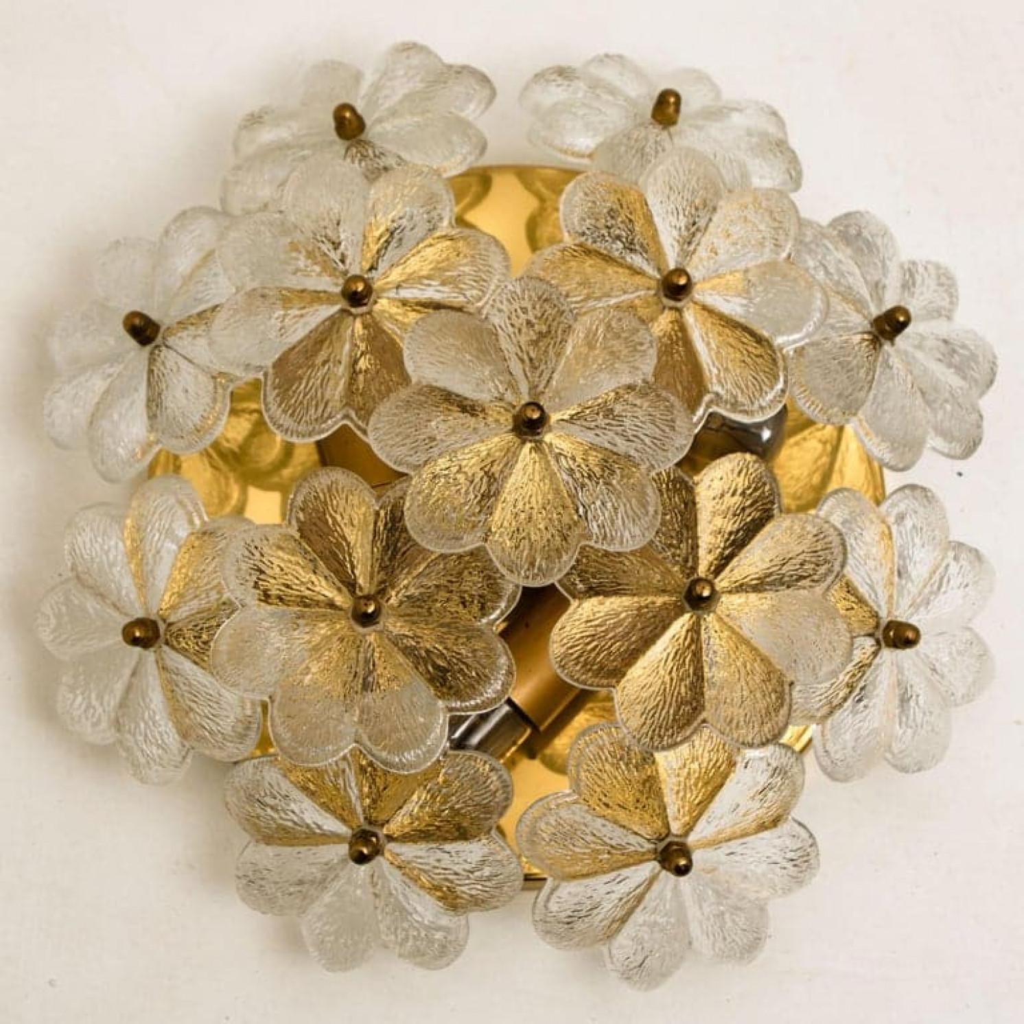 Several Glass and Brass Floral Wall Lights from Ernst Palme, 1970s For Sale 1