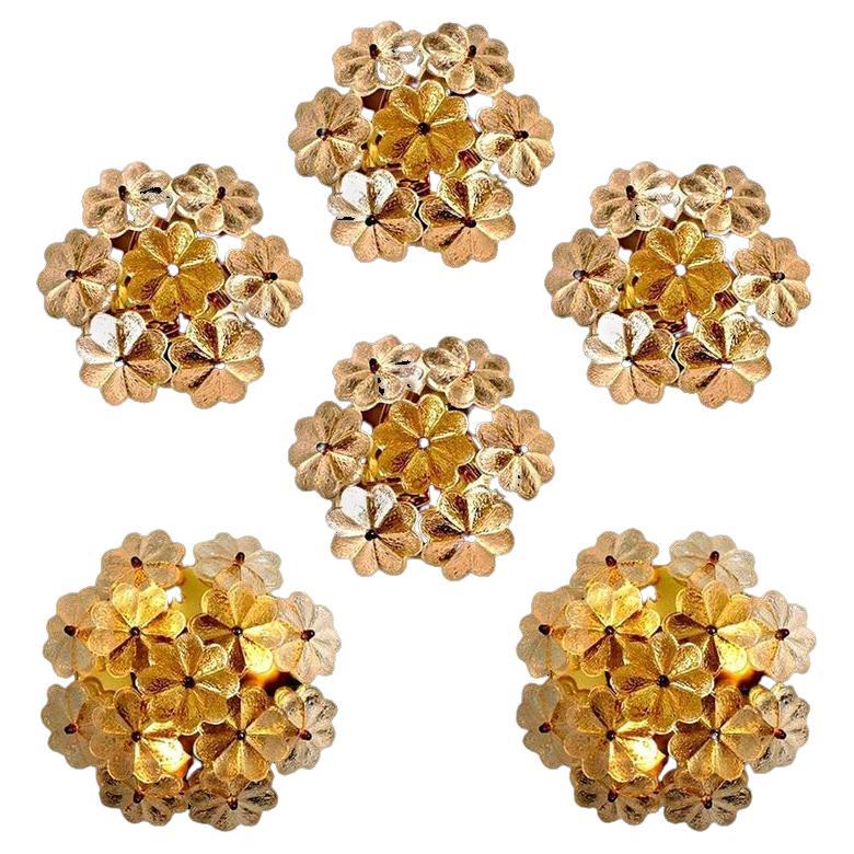 Several Glass and Brass Floral Wall Lights from Ernst Palme, 1970s