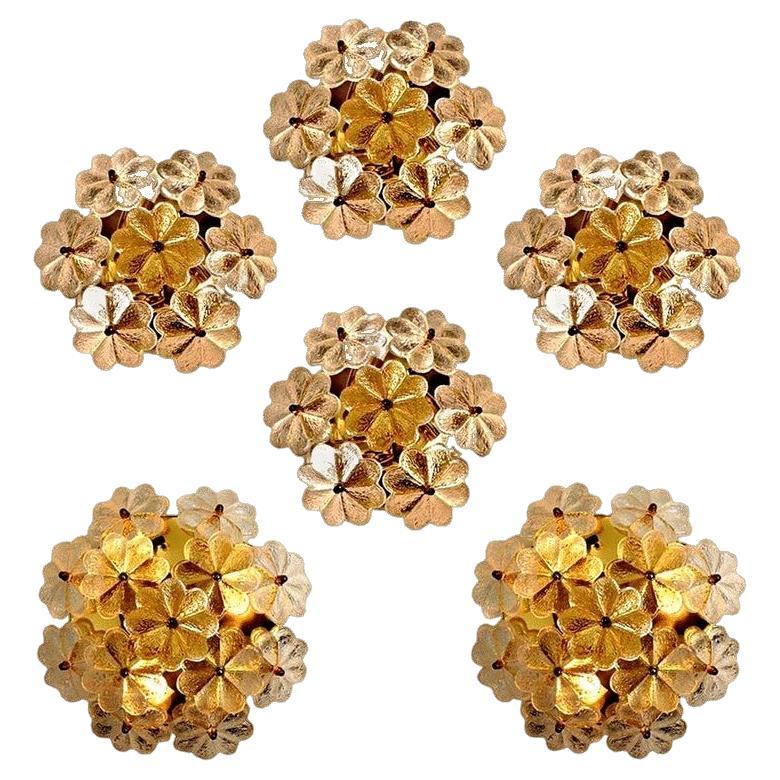 Several Glass and Brass Floral Wall Lights from Ernst Palme, 1970s
