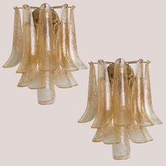 Several Gold Murano Amber Glass Leafs Wall Lights, Italy