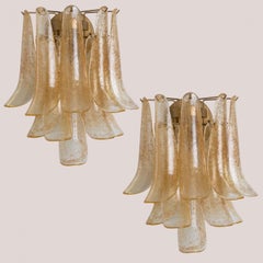 Several Gold Murano Amber Glass Leafs Wall Lights, Italy