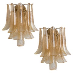 Several Gold Murano Amber Glass Leafs Wall Lights, Italy