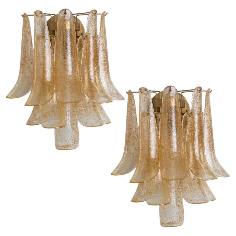 Several Gold Murano Amber Glass Leafs Wall Lights, Italy