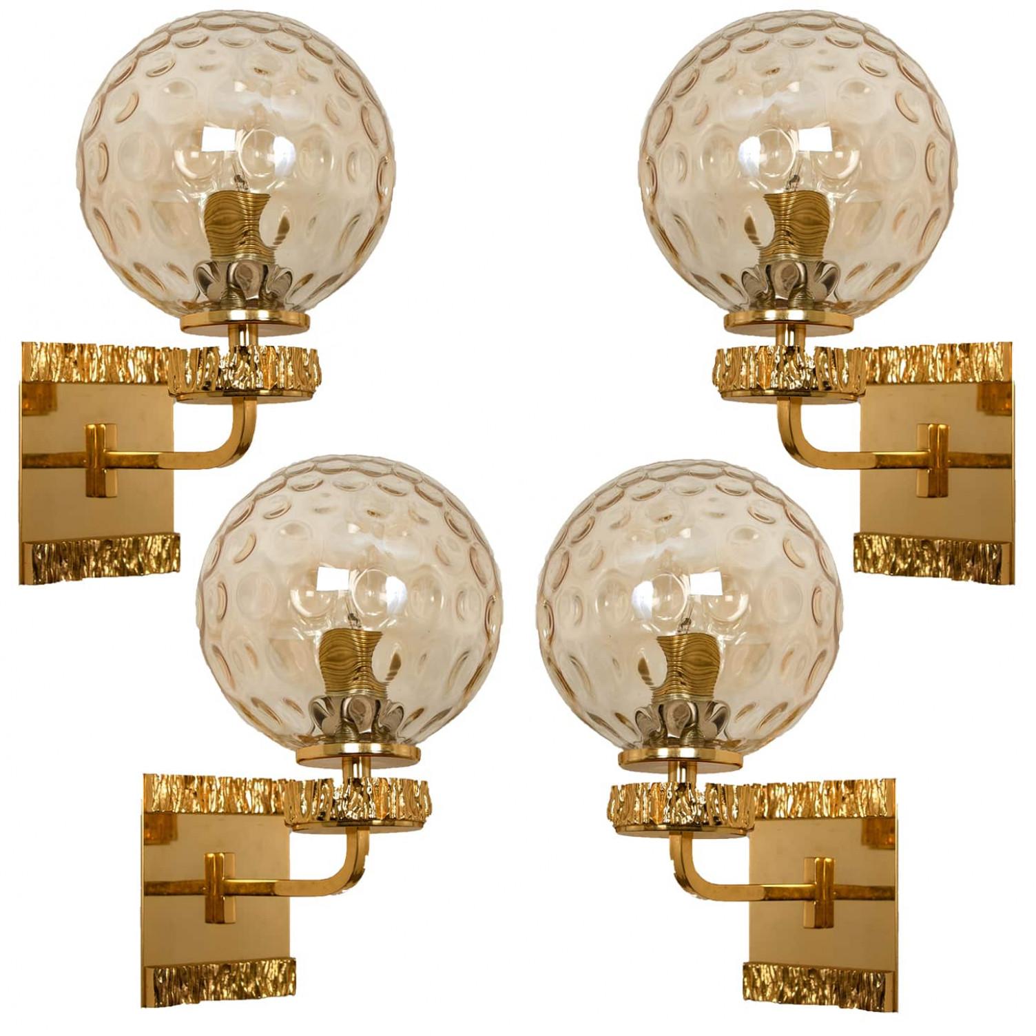 Plusieurs lampes murales en verre doré dans le style de Brotto, Allemagne 1970 Bon état - En vente à Rijssen, NL