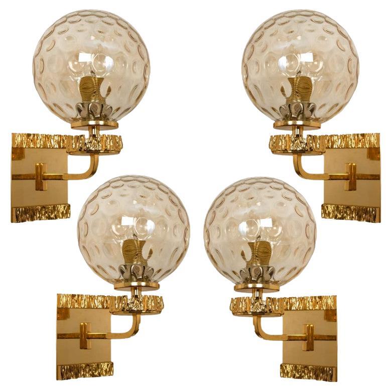 Several Gold-Plated Glass Wall Lights in the Style of Brotto, Germany 1970