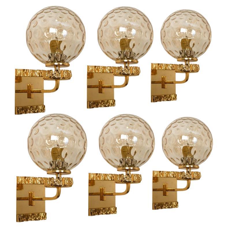 Several Gold-Plated Glass Wall Lights in the Style of Brotto, Germany 1970