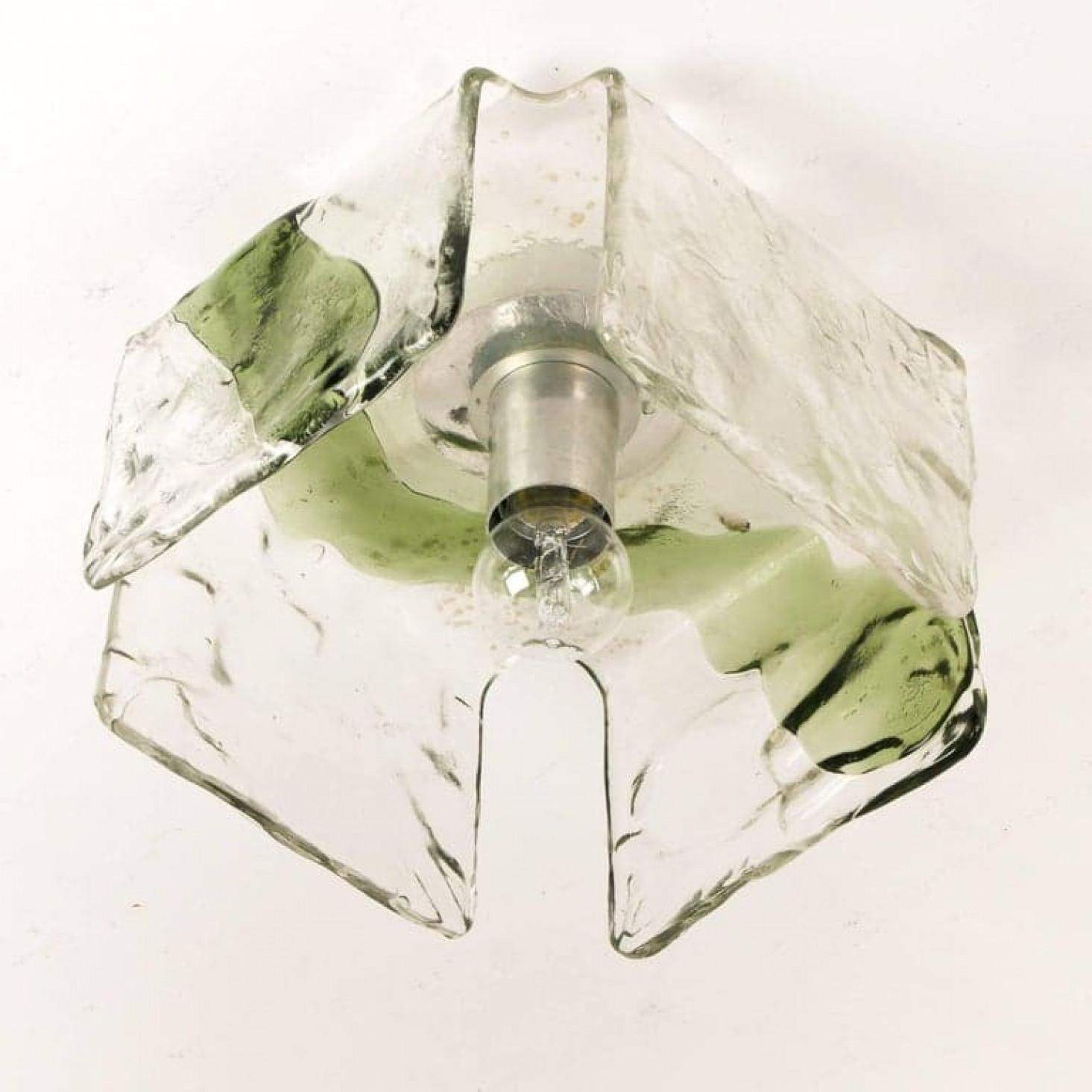 20th Century Several Green Hand Blown Flush Mounts, Sconces from J.T. Kalmar For Sale