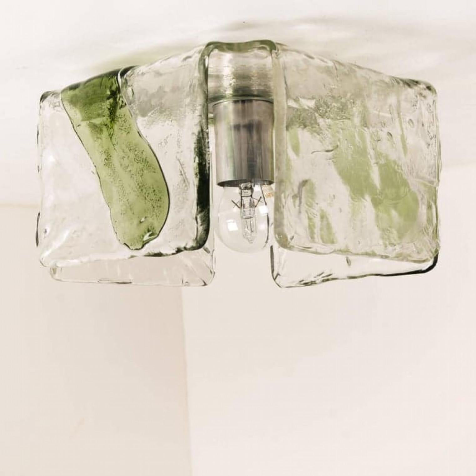 Several Green Hand Blown Flush Mounts, Sconces from J.T. Kalmar For Sale 1