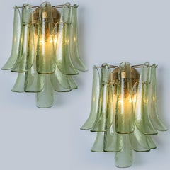 Mehrere Wandleuchten aus grünem Muranoglas mit Blättern, Italien