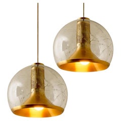 Several Hand Blown Gold Glass Pedant Light by Doria, Germany, 1970s