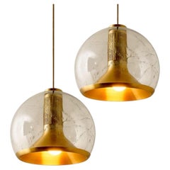 Several Hand Blown Gold Glass Pedant Light by Doria, Germany, 1970s