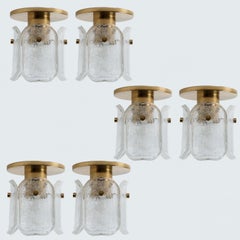 Several Hillebrand Brass and Frosted Glass Flush Mount, 1970s