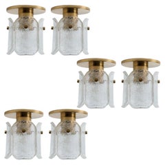 Several Hillebrand Brass and Frosted Glass Flush Mount, 1970s
