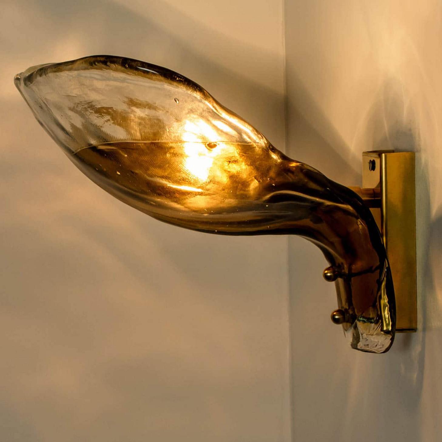 Several J.T. Kalmar Wall Lights Smoked Glass and Brass, 1970 For Sale 3