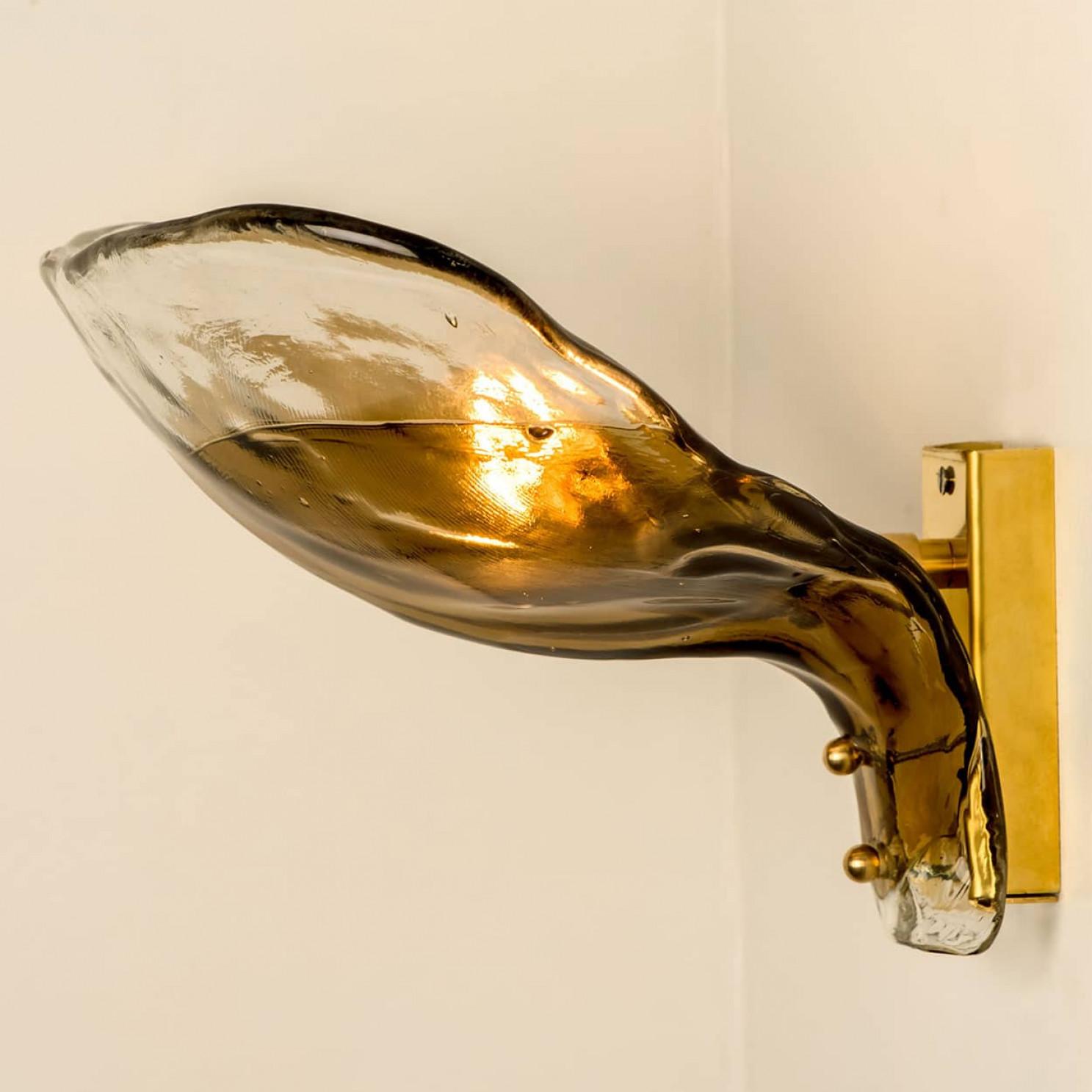 Several J.T. Kalmar Wall Lights Smoked Glass and Brass, 1970 For Sale 4