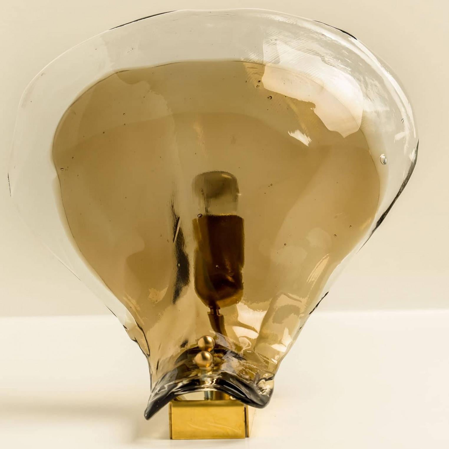 Several J.T. Kalmar Wall Lights Smoked Glass and Brass, 1970 For Sale 6