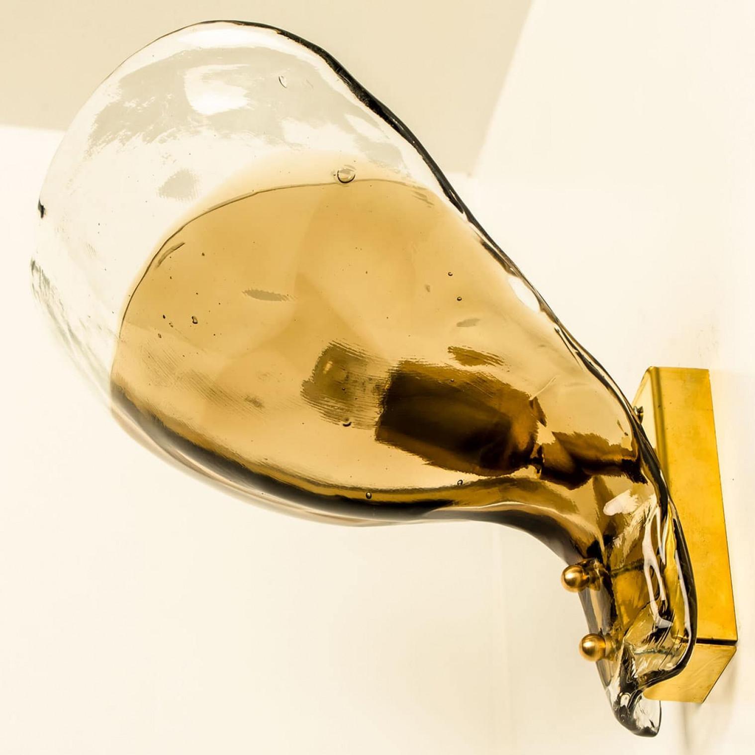Several J.T. Kalmar Wall Lights Smoked Glass and Brass, 1970 For Sale 7