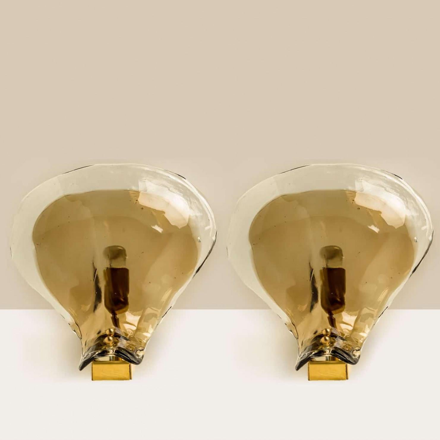 Several J.T. Kalmar Wall Lights Smoked Glass and Brass, 1970 For Sale 9