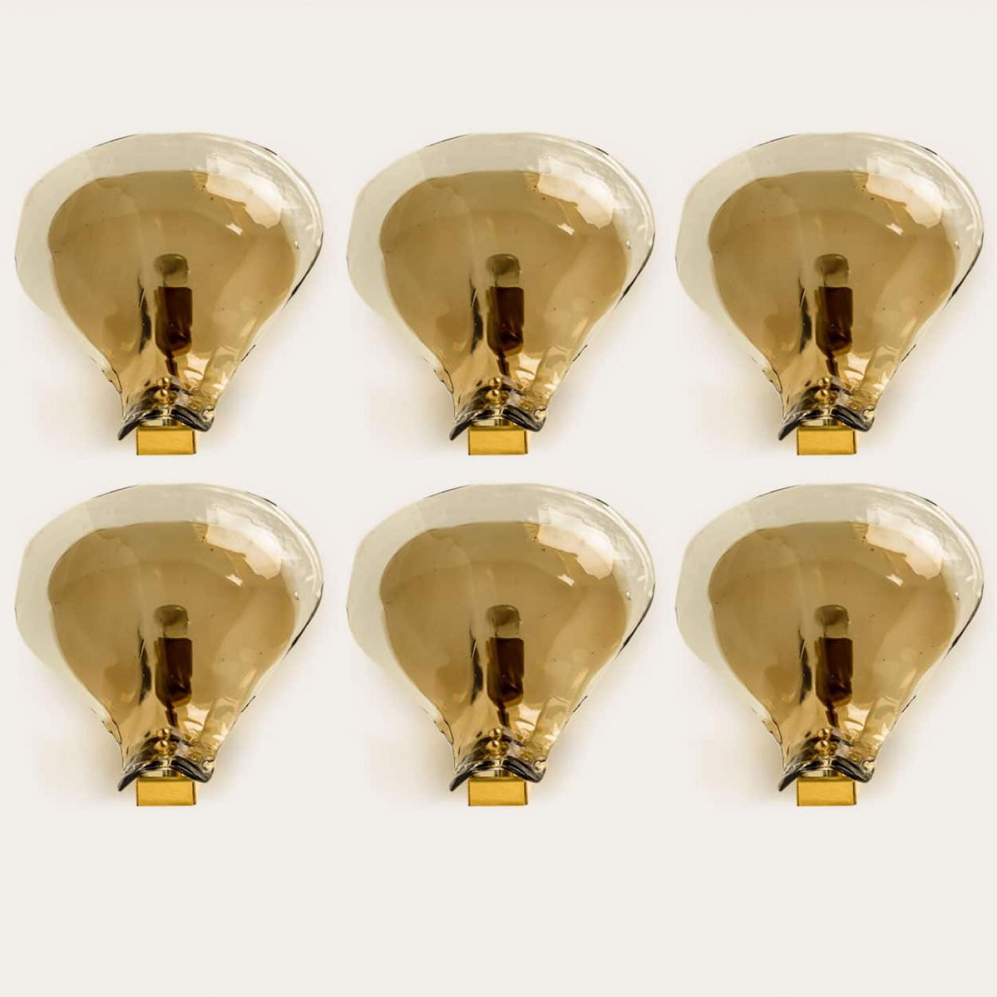 Several J.T. Kalmar Wall Lights Smoked Glass and Brass, 1970 For Sale 11