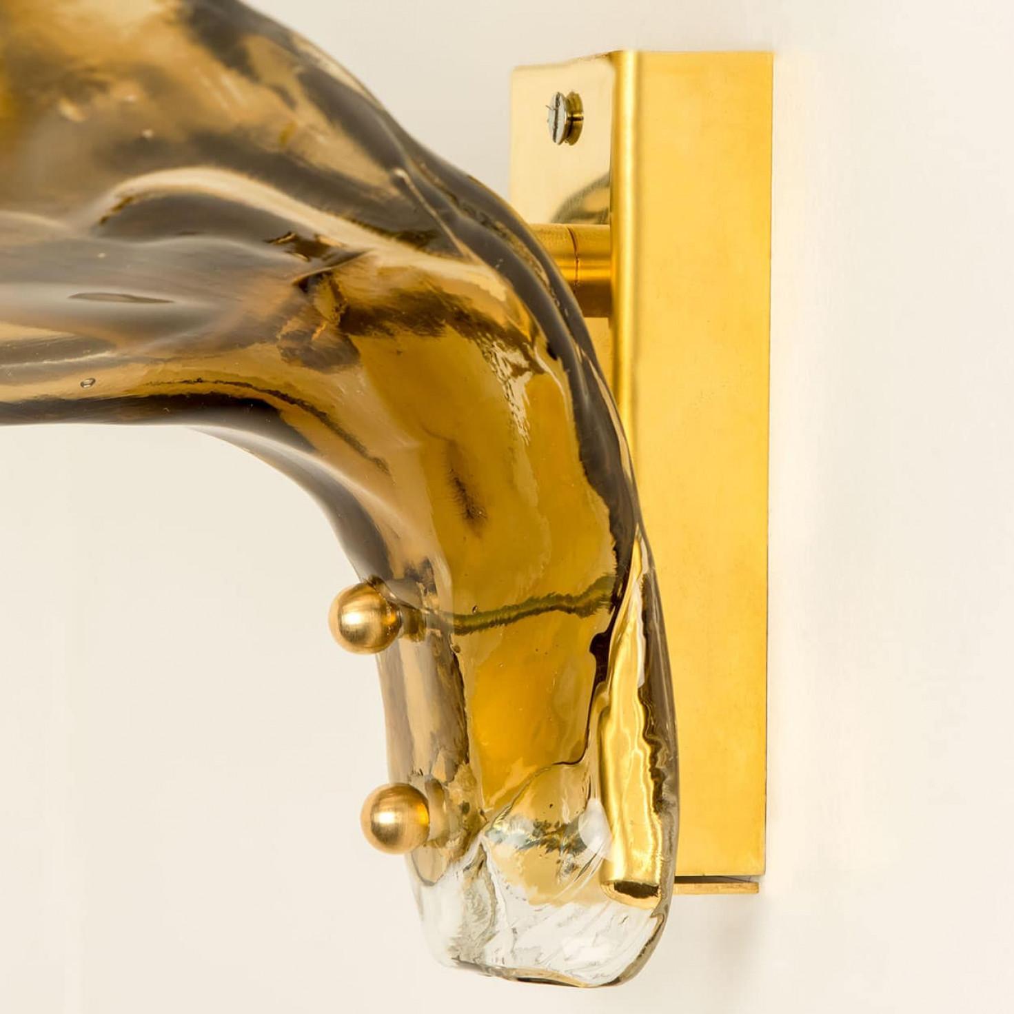 Austrian Several J.T. Kalmar Wall Lights Smoked Glass and Brass, 1970 For Sale