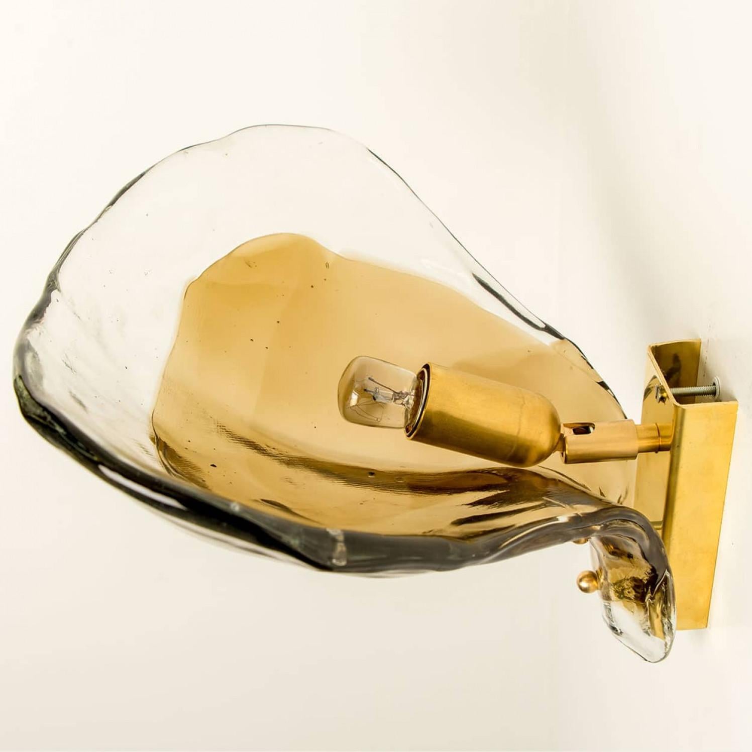 Other Several J.T. Kalmar Wall Lights Smoked Glass and Brass, 1970 For Sale