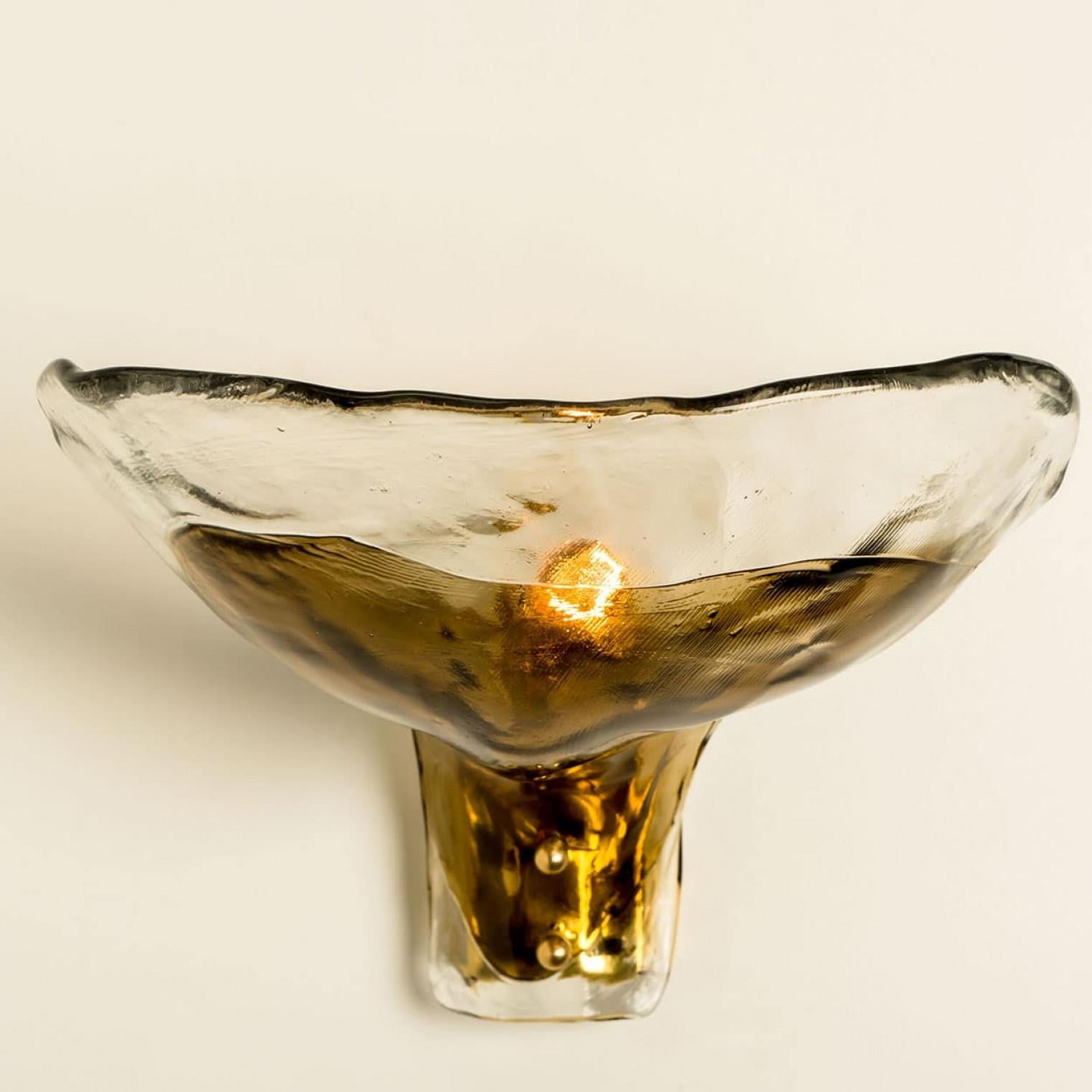 Several J.T. Kalmar Wall Lights Smoked Glass and Brass, 1970 In Good Condition For Sale In Rijssen, NL