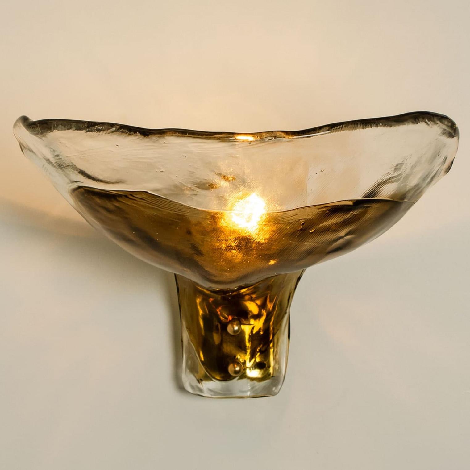 Early 17th Century Several J.T. Kalmar Wall Lights Smoked Glass and Brass, 1970 For Sale