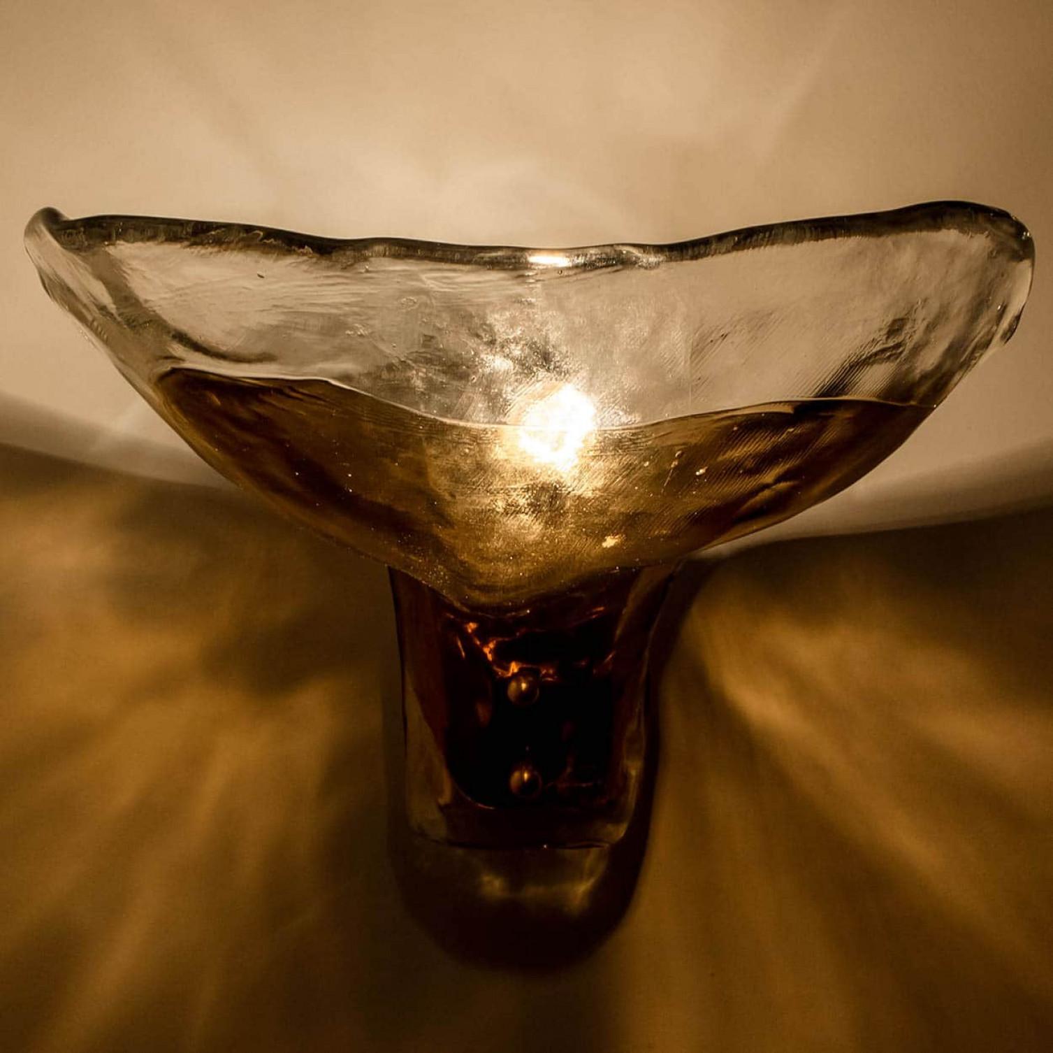 Several J.T. Kalmar Wall Lights Smoked Glass and Brass, 1970 For Sale 1