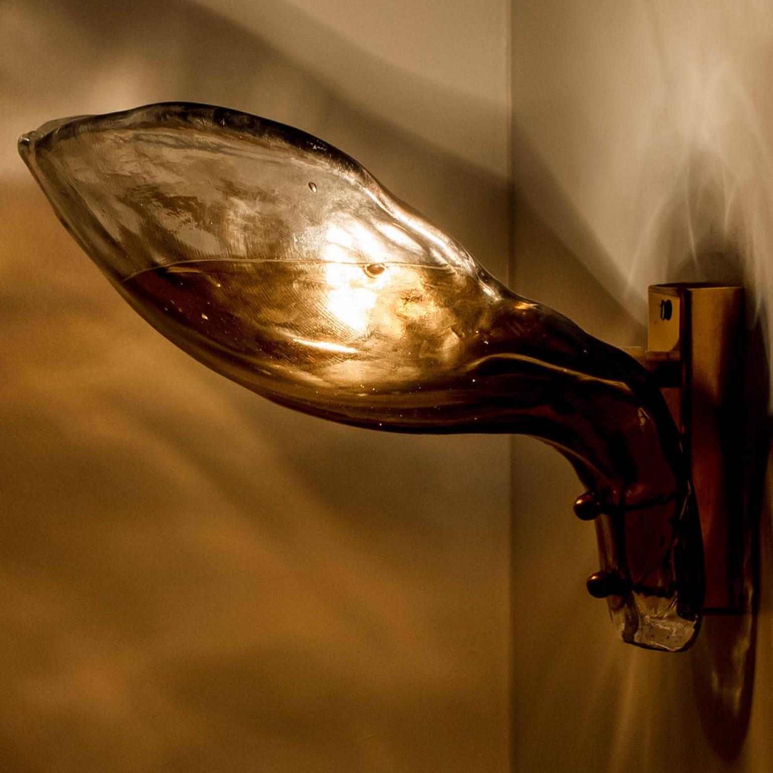 Several J.T. Kalmar Wall Lights Smoked Glass and Brass, 1970 For Sale 2