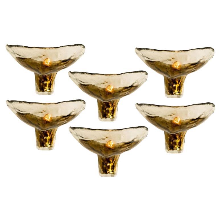 Several J.T. Kalmar Wall Lights Smoked Glass and Brass, 1970