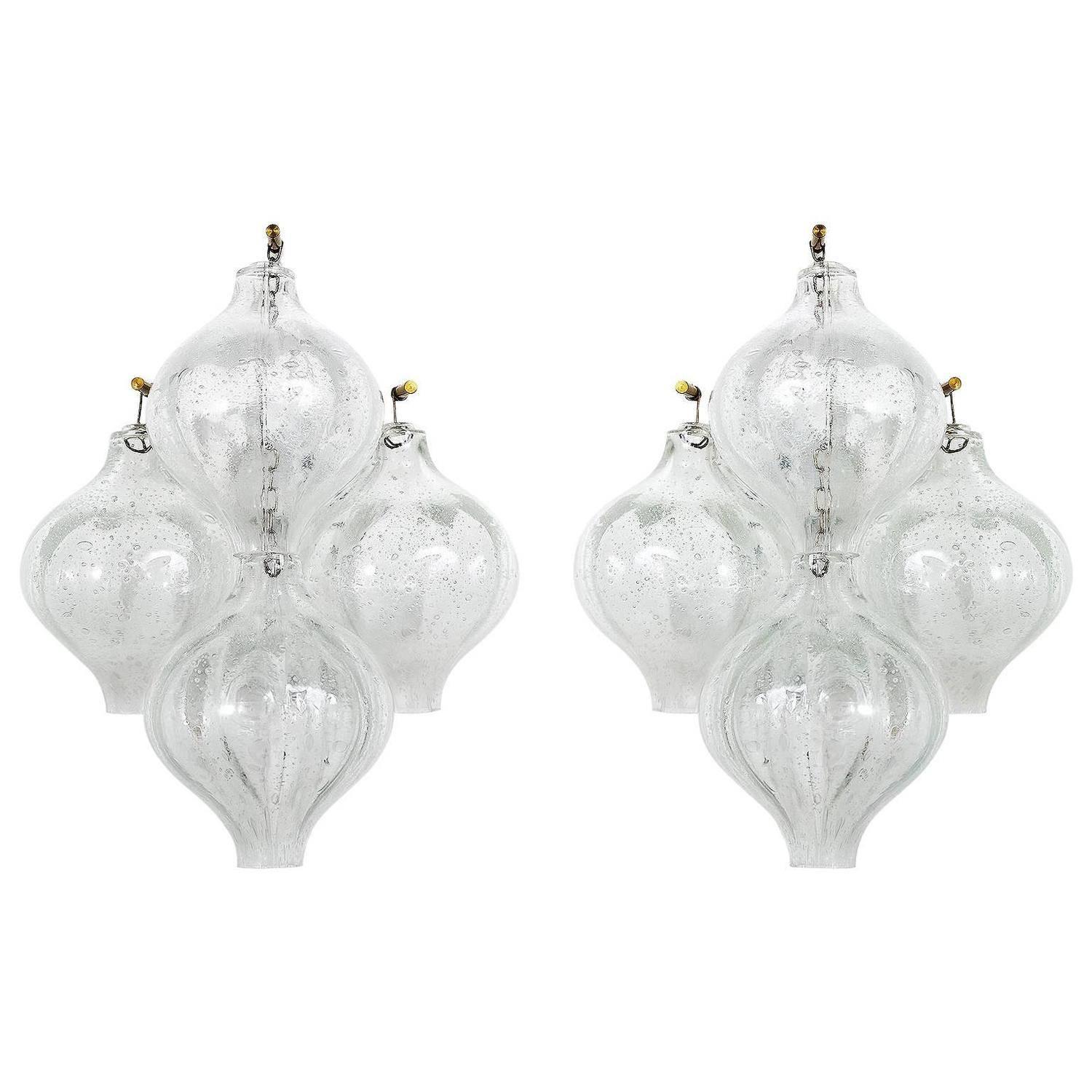 Enameled One of Four Kalmar Tulipan Wall Lights Sconces, Clear Bubble Glass, 1970 For Sale