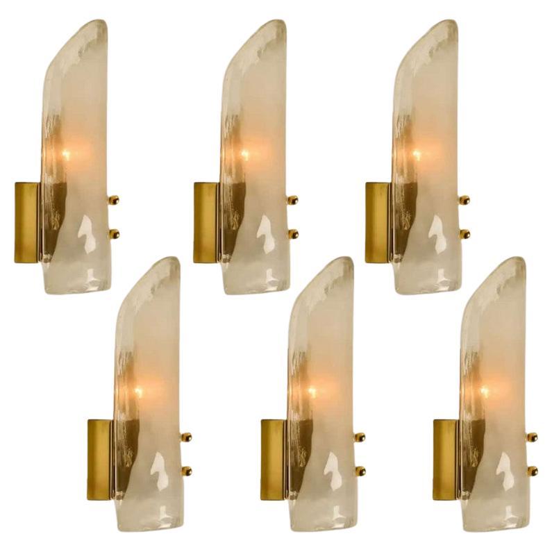 Several Large Brass and Hand Blown Glass Wall Lights by J.T. Kalmar, 1960s