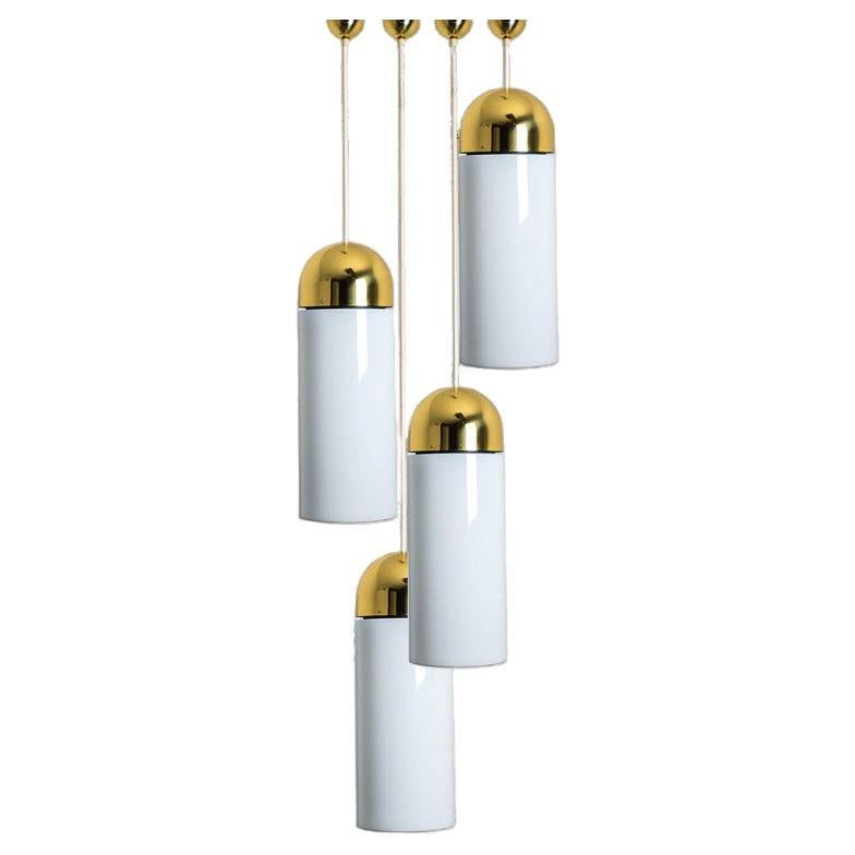 Diversi grandi lampadari a cilindro in ottone, Limburg, anni '70