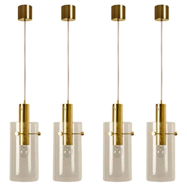 Several Large Brass
Glass Pendants by Glashütte Limburg, 1970s
