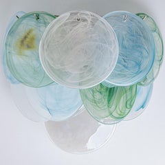 Several Large Murano Blue White Green Glass Discs and Brass Wall Light, Italy