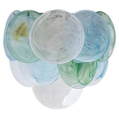 Several Large Murano Blue White Green Glass Discs and Brass Wall Light, Italy