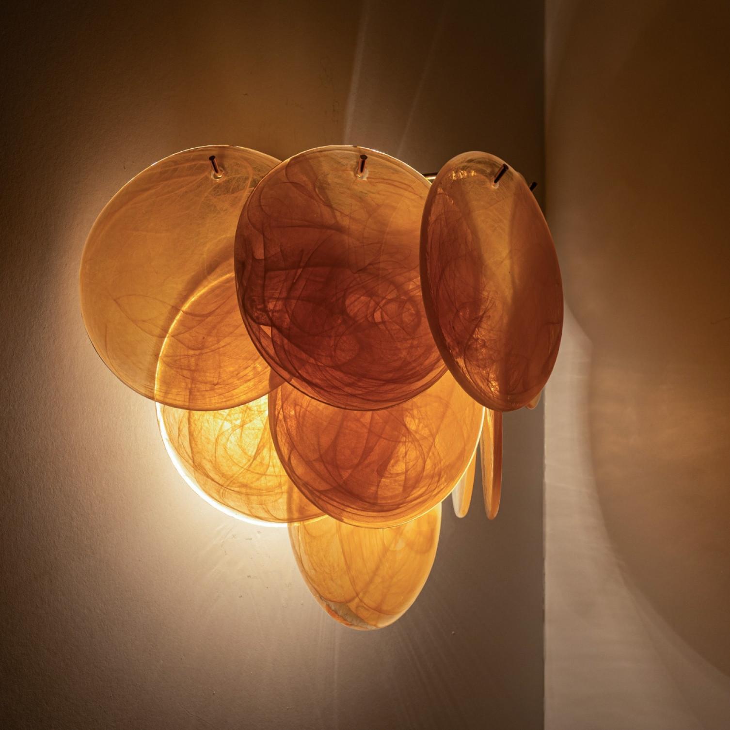 Autre Several Large Murano Brown Glass Discs and Brass Wall Lights, Italy en vente