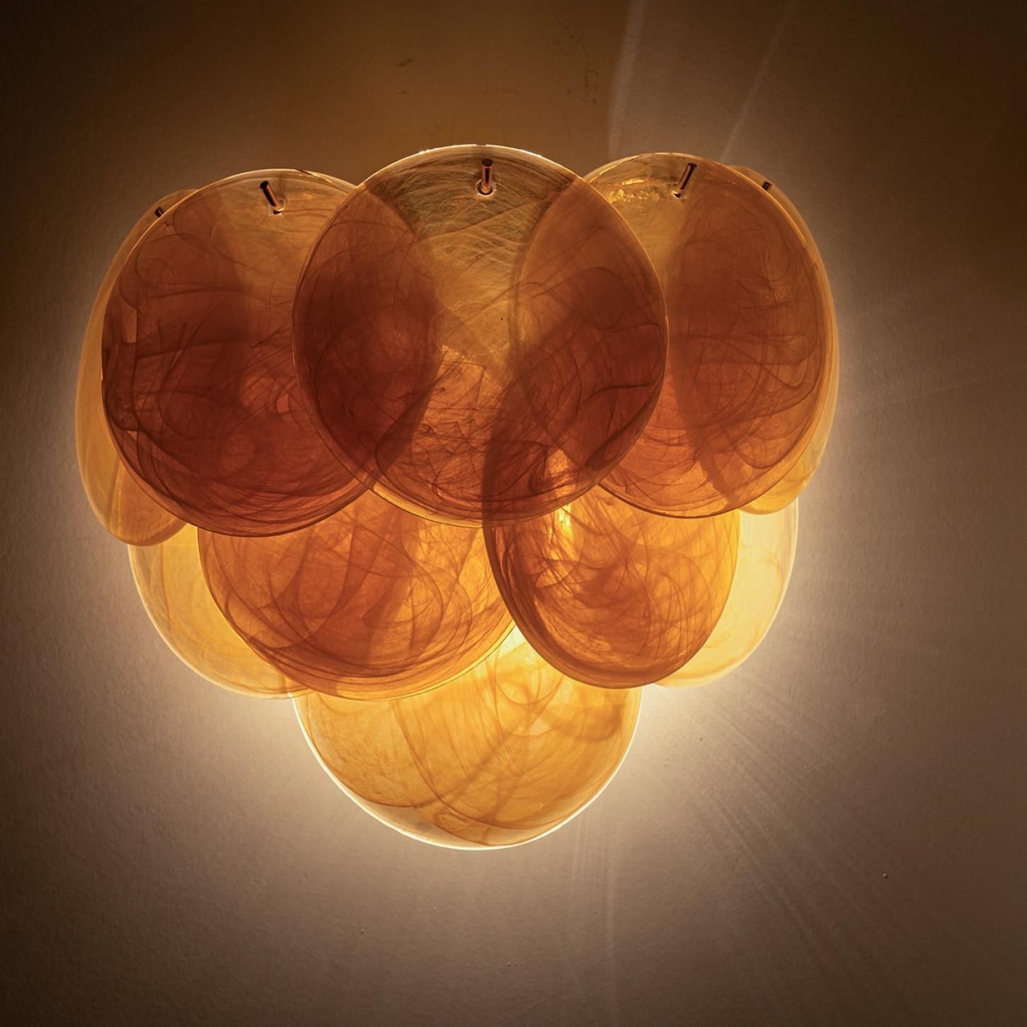 Fin du 20e siècle Several Large Murano Brown Glass Discs and Brass Wall Lights, Italy en vente