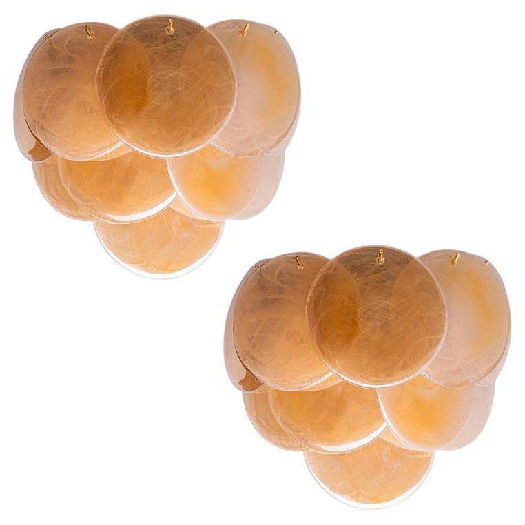 Several Large Murano Brown Glass Discs and Brass Wall Lights, Italy