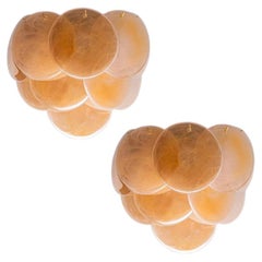 Several Large Murano Brown Glass Discs and Brass Wall Lights, Italy