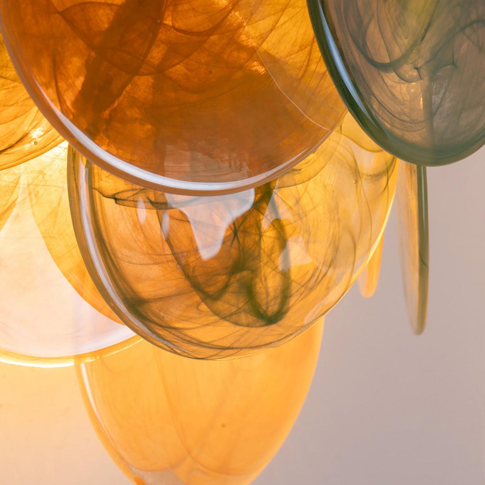 Altro Diversi grandi dischi di vetro marrone-verde di Murano e lampade da parete in ottone, Italia in vendita